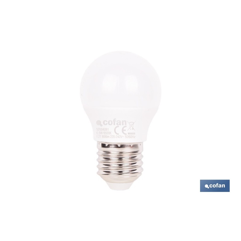 BOMBILLA LED ESFÉRICA E27 6.5 W 806 LM 6500 K
