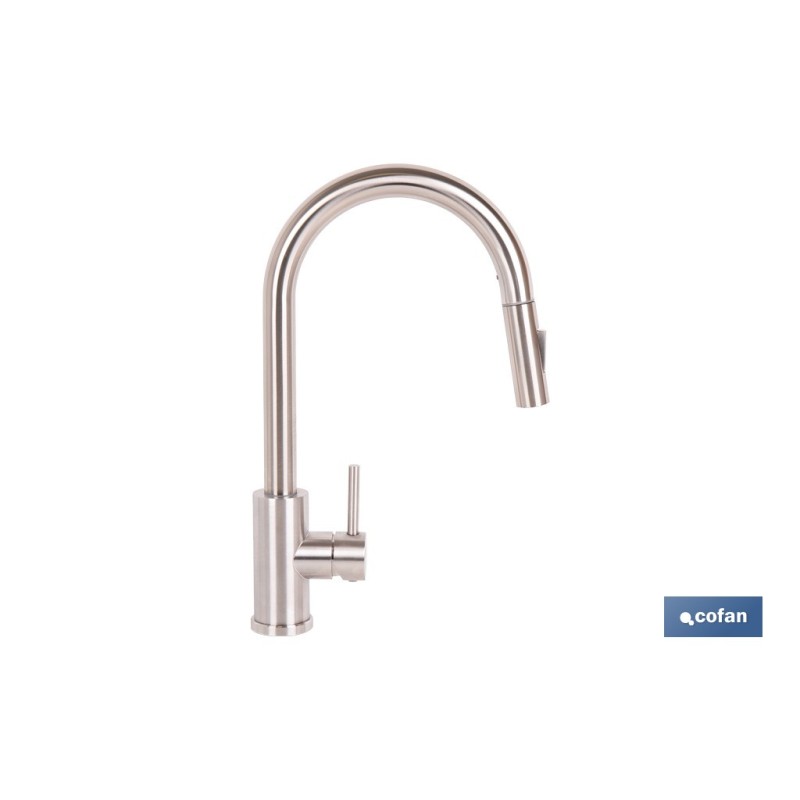 GRIFO DE COCINA DE ACERO INOX CON MANGUERA EXTENSIBLE Y 2 FUNCIONES 400 X 220 X 54 MM