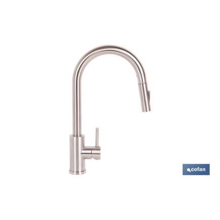 GRIFO DE COCINA DE ACERO INOX CON MANGUERA EXTENSIBLE Y 2 FUNCIONES 400 X 220 X 54 MM