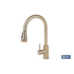 GRIFO DE COCINA DORADO DE ACERO CEPILLADO CON MANGUERA EXTENSIBLE Y 3 FUNCIONES 400 X 220 X 54 MM