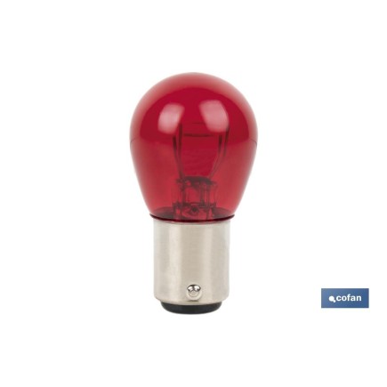 LÁMPARA COFAN 2 POLOS ROJA DESCENTRADA P21/5W (BAW15D) 12V