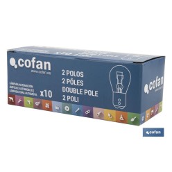 LÁMPARA COFAN 2 POLOS ROJA DESCENTRADA P21/5W (BAW15D) 12V VENTA UNITARIA