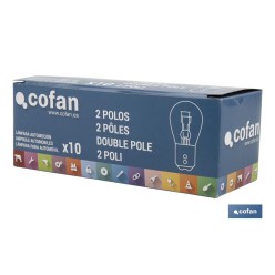 LÁMPARA COFAN 2 POLOS BLANCA DESCENTRADA P21/5W (BAZ15D) 12V VENTA UNITARIA