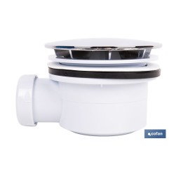 VÁLVULA SIFÓNICA PARA PLATO DE DUCHA Ø90 MM CON SALIDA Ø32-40 MM Y EMBELLECEDOR CROMADO