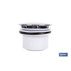 VÁLVULA SIFÓNICA PARA PLATO DE DUCHA Ø90 MM CON SALIDA Ø32-40 MM Y EMBELLECEDOR CROMADO