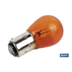 LÁMPARA COFAN 2 POLOS ÁMBAR DESCENTRADA P21/5W (BAZ15d) 12V venta unitaria