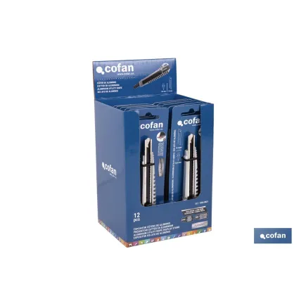 EXPOSITOR DE CÚTER DE ALUMINIO 9 MM 12 UDS.