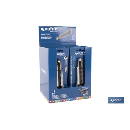 EXPOSITOR DE CÚTER DE ALUMINIO 18 MM 12 UDS.