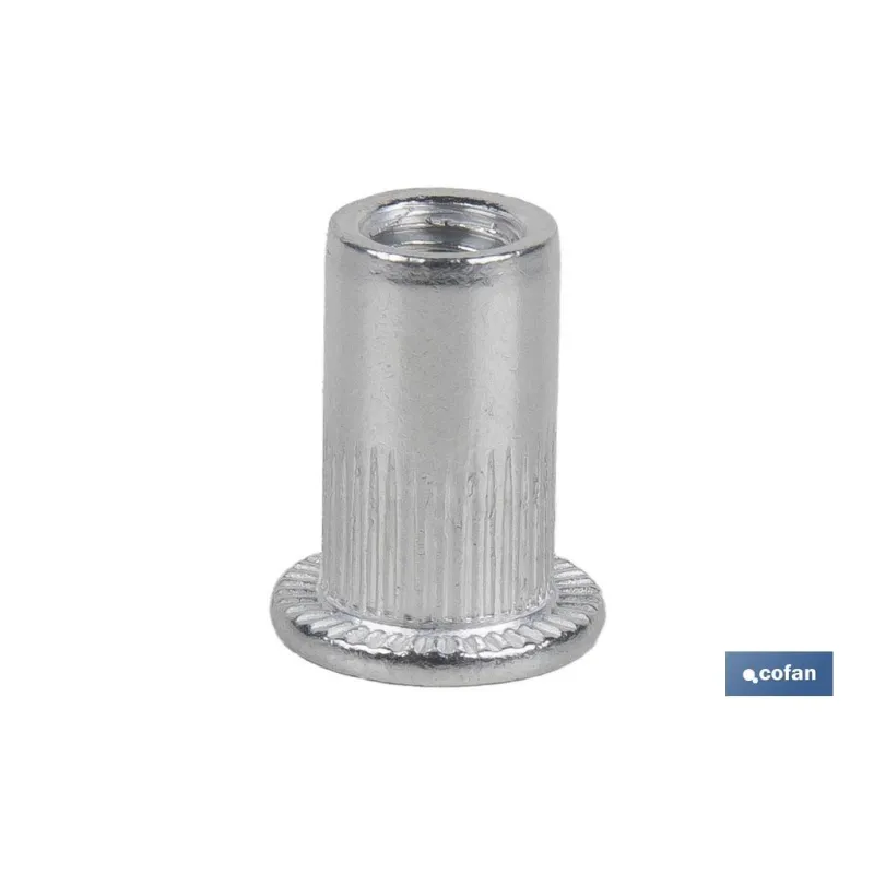 TUERCAS REMACHABLES CILÍNDRICAS RANURADAS FONDO ABIERTO CABEZA ANCHA ALUMINIO M6 X 14,5
