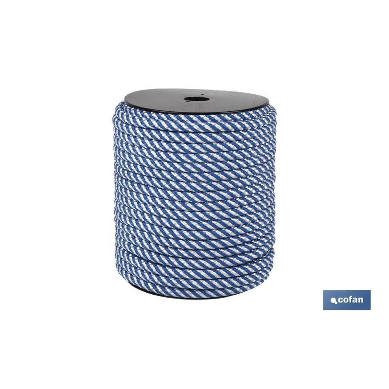 CARRETE CUERDA TR. HELICOIDAL 8MM 200 MTS BCO/AZUL