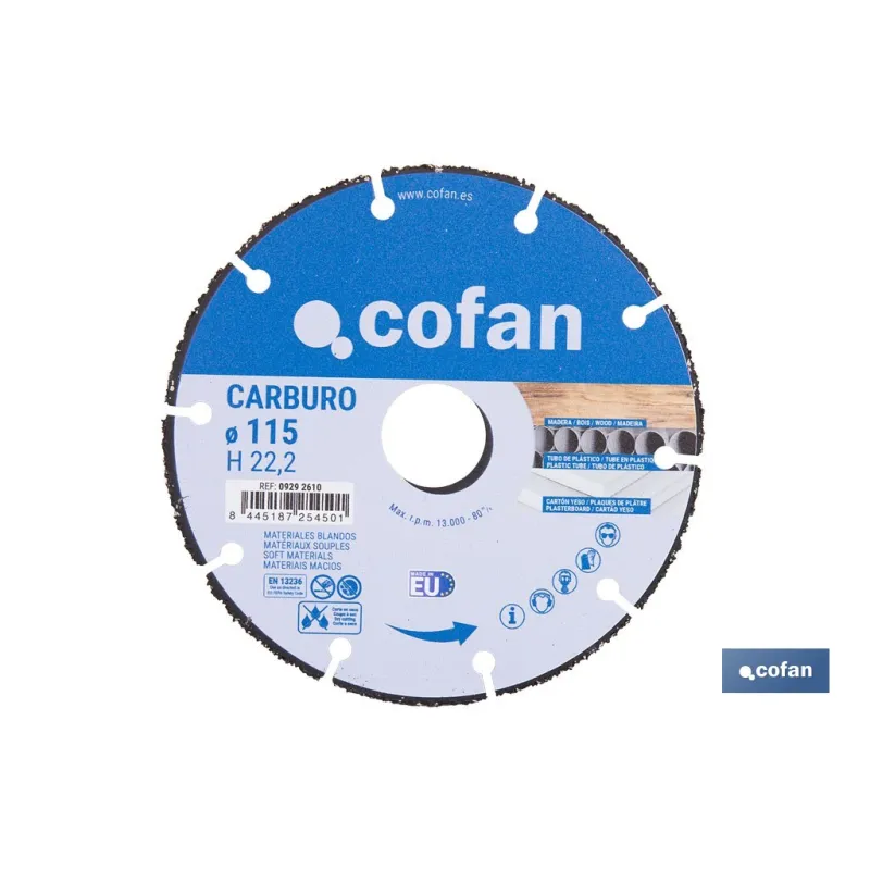 DISCO ESPECIAL DE CARBURO PARA MATERIALES BLANDOS Ø115X1 MM