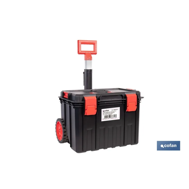 CAJA DE HERRAMIENTAS HEAVY DUTY CON ASA TELESCÓPICA Y RUEDAS 530 x 355 x 390 MM