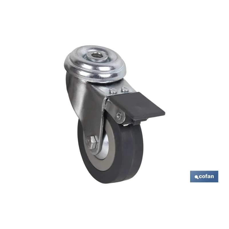 RUEDA DE GOMA GRIS CON AGUJERO PASANTE Y FRENO Ø40 x 18 MM Venta unitaria