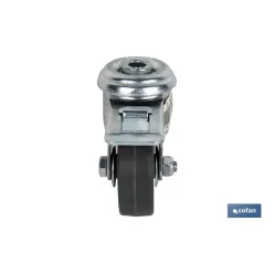 RUEDA DE GOMA GRIS CON AGUJERO PASANTE Y FRENO Ø50 X 18 MM Venta unitaria