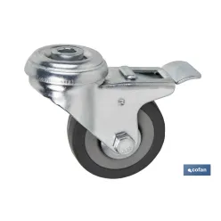 RUEDA DE GOMA GRIS CON AGUJERO PASANTE Y FRENO Ø50 X 18 MM Venta unitaria