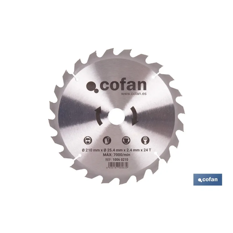 DISCO CORTE PARA MADERA Ø210 MM X 25,4 MM X 2,4 MM, 24 DIENTES