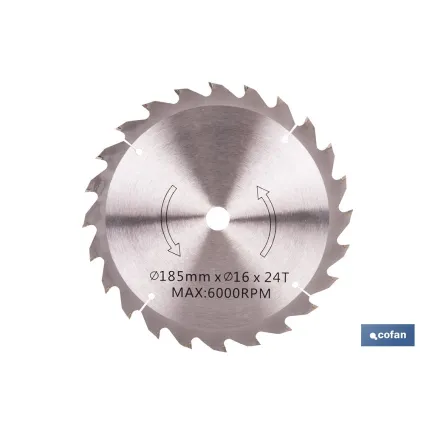 DISCO CORTE PARA MADERA Ø185 MM X 16 MM X 2,4 MM X 24 DIENTES