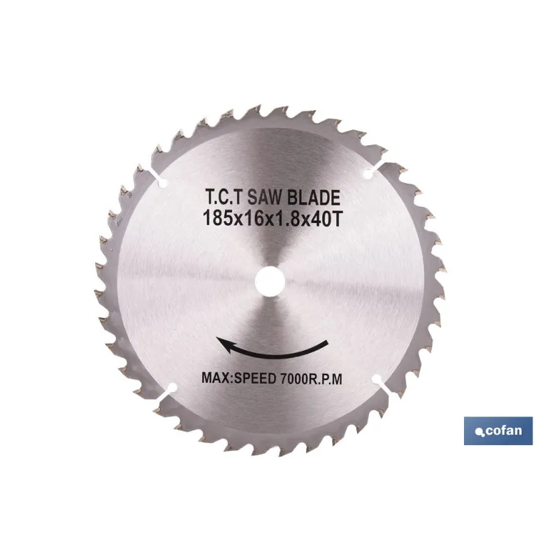 DISCO CORTE PARA MADERA Ø185 MM X 16 MM X 1,8 MM X 40 DIENTES