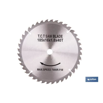 DISCO CORTE PARA MADERA Ø185 MM X 16 MM X 1,8 MM X 40 DIENTES