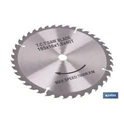 DISCO CORTE PARA MADERA Ø185 MM X 16 MM X 1,8 MM X 40 DIENTES
