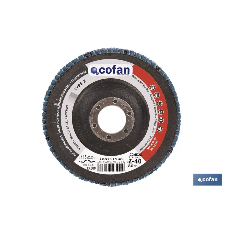 DISCO LAMINADO PROFESIONAL INCLINADO 115 MM. - GRANO 120 ZIRCONIO