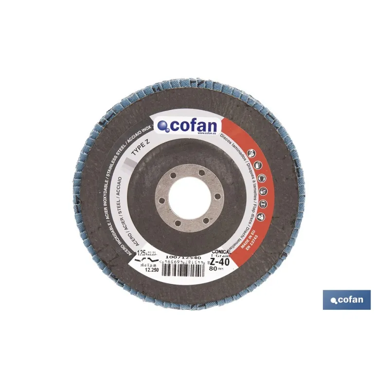 DISCO LAMINADO PROFESIONAL INCLINADO 125 MM. - GRANO 40 ZIRCONIO