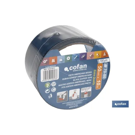 CINTA AMERICANA NEGRA 190 MICRAS 50 MM X 10 M