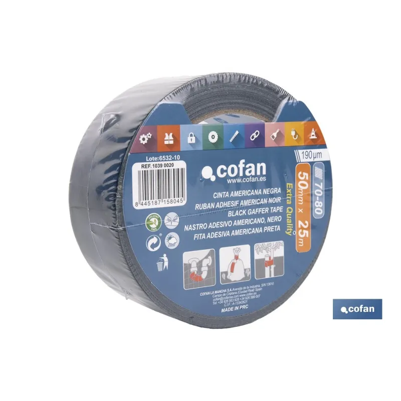 CINTA AMERICANA NEGRA 190 MICRAS 50 MM X 25 M
