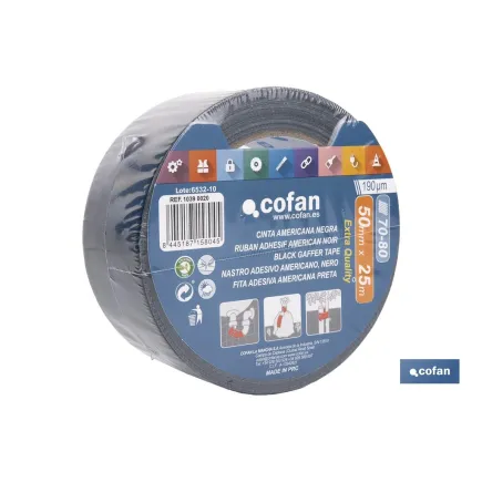 CINTA AMERICANA NEGRA 190 MICRAS 50 MM X 25 M