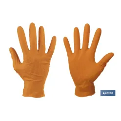 CAJA 100 UDS. GUANTES DE NITRILO NARANJA DIAMANTADO 8,5 G TALLA S