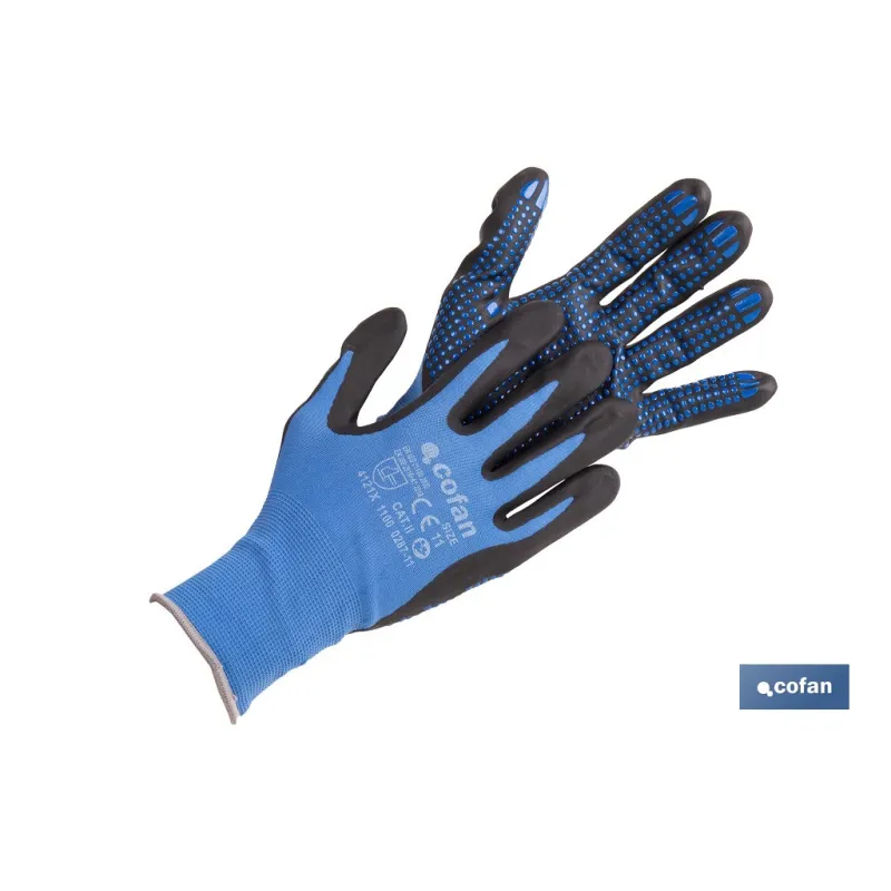 GUANTE IMPREGNADO CON PUNTOS AZULES DE NITRILO TALLA 10 VENTA UNITARIA