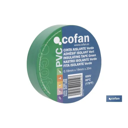 CINTA AISLANTE 180 Micras VERDE 19mmX20 Metros