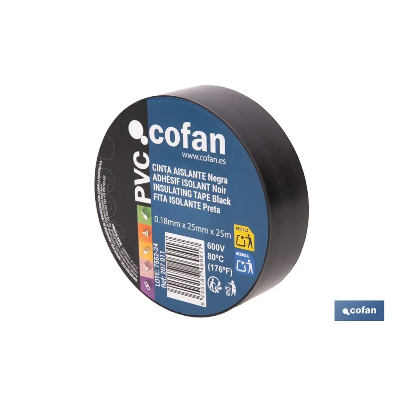 CINTA AISLANTE 180 MICRAS NEGRA 25 MM X 25 M VENTA UNITARIA