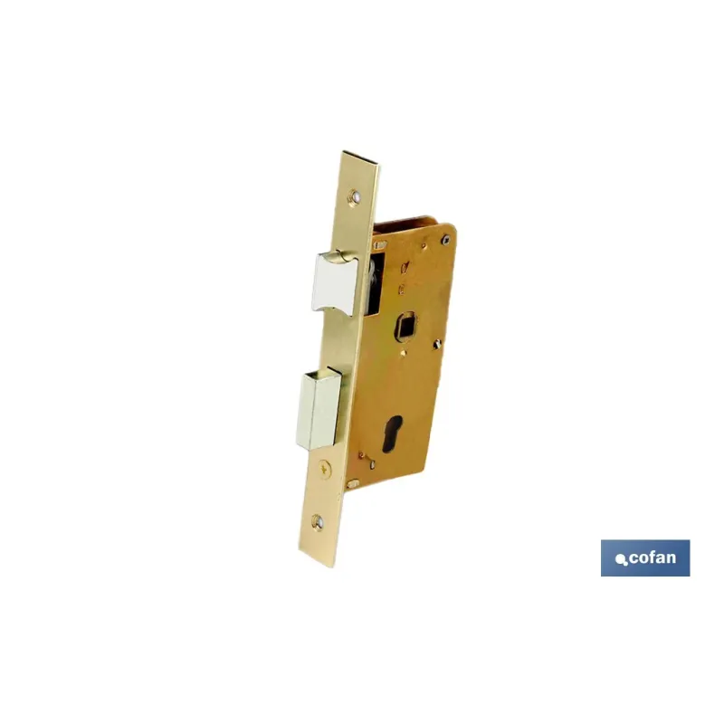 CERRADURA DE EMBUTIR + CERRADERO D47 E60 DE LATÓN (PUERTAS DE MADERA)