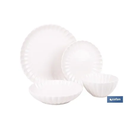 VAJILLA DE PORCELANA EN RELIEVE COLOR BLANCO ESMALTADO 16 PIEZAS