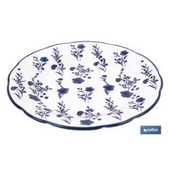VAJILLA DE PORCELANA CON DETALLE FLORAL AZUL ESMALTADO DE FORMA IRREGULAR 18 PIEZAS