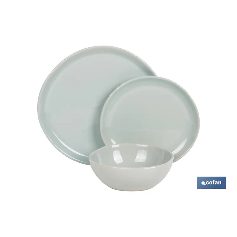 VAJILLA DE CERÁMICA VERDE ESMALTADA CON DISEÑO IRREGULAR 12 PIEZAS