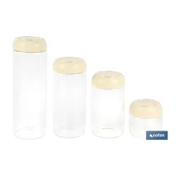 BOTE DE VIDRIO BOROSILICATO CON TAPA BEIGE GAMA LAUREL 1700 ML