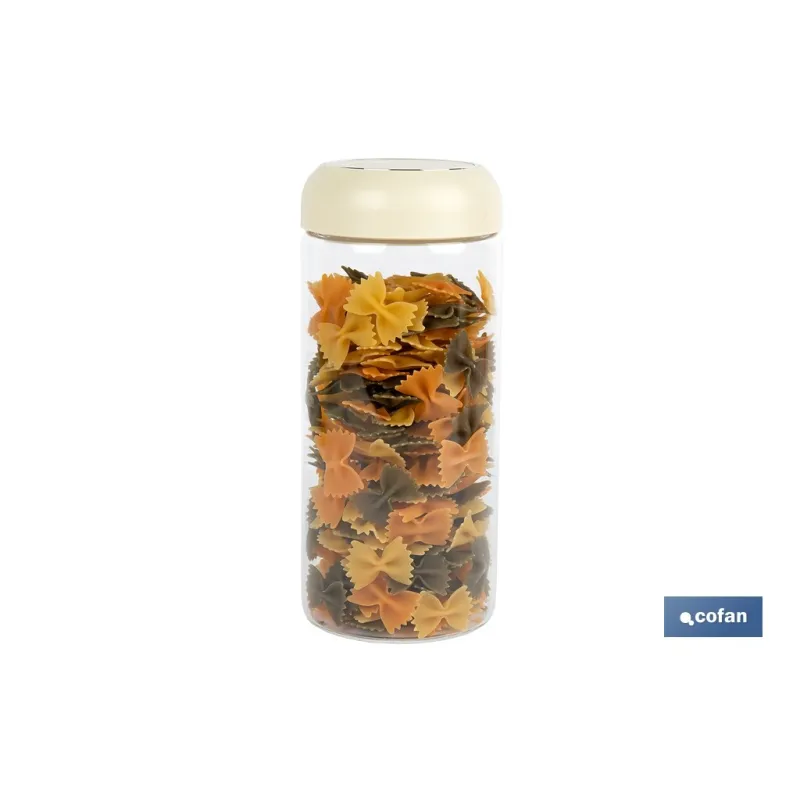 BOTE DE VIDRIO BOROSILICATO CON TAPA BEIGE GAMA LAUREL 1300 ML