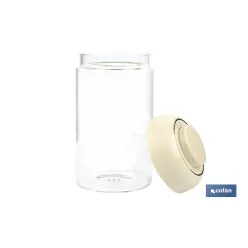 BOTE DE VIDRIO BOROSILICATO CON TAPA BEIGE GAMA LAUREL 1000 ML