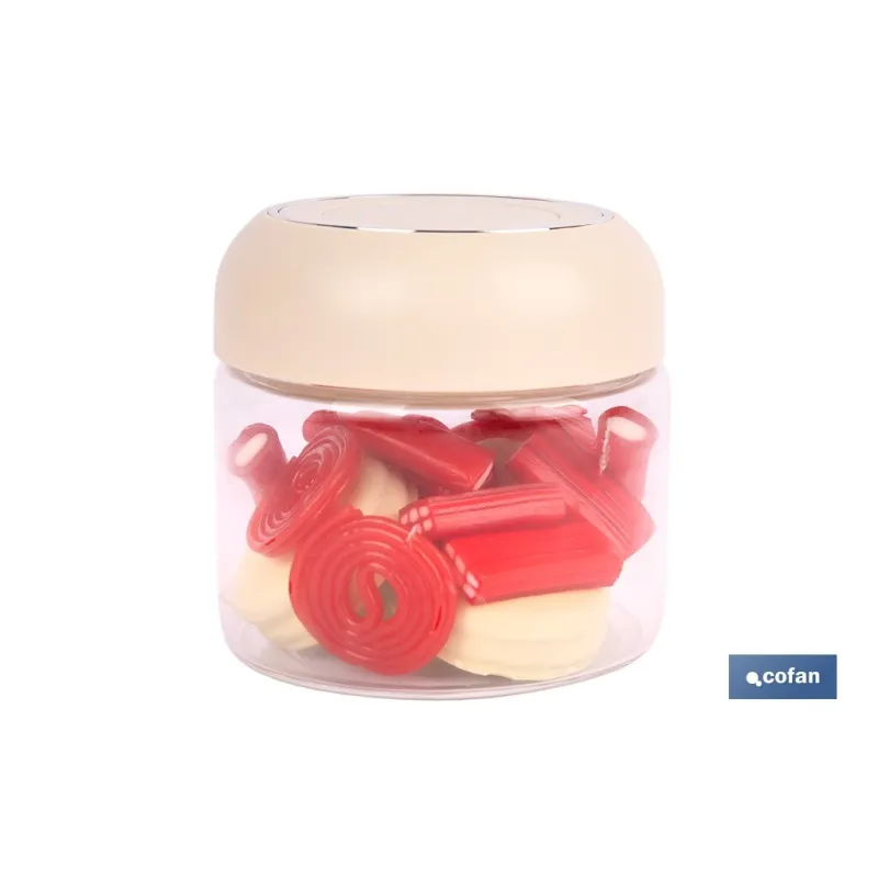 BOTE DE VIDRIO BOROSILICATO CON TAPA BEIGE GAMA LAUREL 400 ML