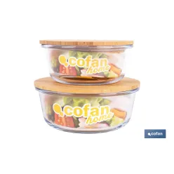 SET DE 2 RECIPIENTES DE BOROSILICATO CON TAPA DE BAMBÚ MODELO PANDA 620 ML - 950 ML