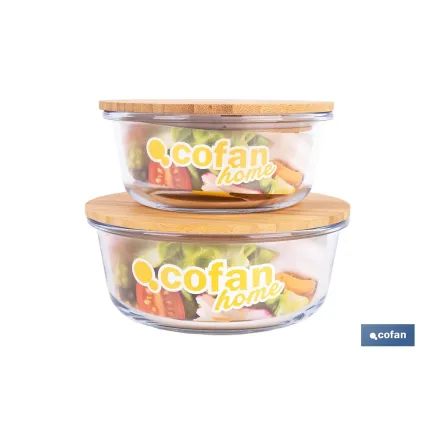 SET DE 2 RECIPIENTES DE BOROSILICATO CON TAPA DE BAMBÚ MODELO PANDA 620 ML - 950 ML