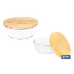 SET DE 2 RECIPIENTES DE BOROSILICATO CON TAPA DE BAMBÚ MODELO PANDA 620 ML - 950 ML