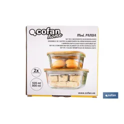 SET DE 2 RECIPIENTES DE BOROSILICATO CON TAPA DE BAMBÚ MODELO PANDA 520 ML - 800 ML