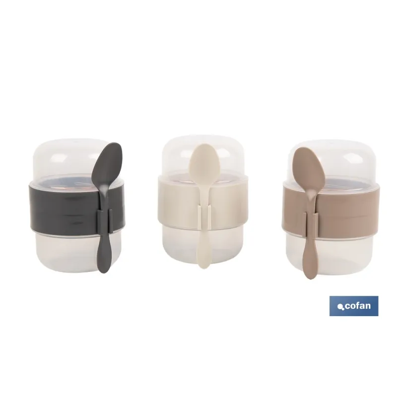 SET DE 3 RECIPIENTES CON TAPA, CUCHARA Y COMPARTIMIENTO INTERIOR  200ML+200ML