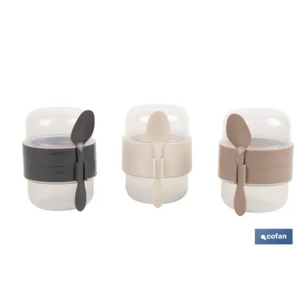 SET DE 3 RECIPIENTES CON TAPA, CUCHARA Y COMPARTIMIENTO INTERIOR  200ML+200ML