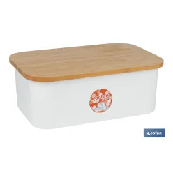 PANERA CON TAPA DE BAMBÚ COLOR BLANCO/MADERA 36 X 24 X13 CM