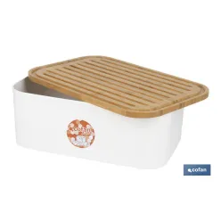 PANERA CON TAPA DE BAMBÚ COLOR BLANCO/MADERA 36 X 24 X13 CM