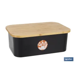PANERA CON TAPA DE BAMBÚ COLOR NEGRO/MADERA 36 X 24 X13 CM